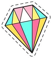 Colorful diamond illustration with dashed outline, representing luxury, value, and beauty in a vibrant and playful style vector