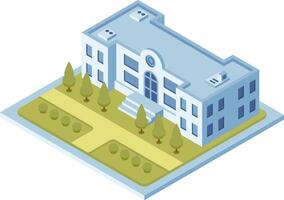 Isometric illustration of a modern public building with surrounding garden, representing urban architecture and city planning vector