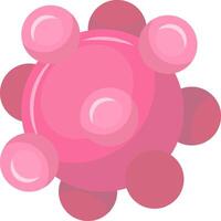 Pink virus cell with smaller circles attached around a larger central sphere representing microbial infection, illness, disease, and healthcare vector