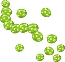 Numerous vibrant green balls adorned with white polka dots are creating a dynamic scene, some linked together in a chain like structure while others scatter freely against a clean white backdrop vector