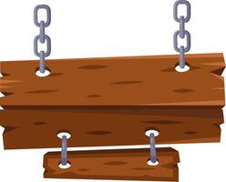 Two weathered wooden planks hanging from metal chains, providing a rustic backdrop for customized messages or announcements vector
