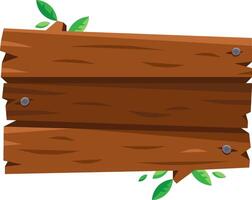 Empty wooden sign with some nails and green leaves growing around it, providing a rustic and natural background for announcements or messages vector
