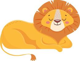 Cartoon illustration of a cute lion cub with closed eyes, lying down and resting, showcasing a peaceful moment in wildlife vector