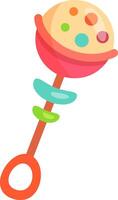 Baby rattle toy features a circular handle, colorful dots, and playful design, perfect for engaging infants and stimulating their senses vector