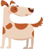 Cartoon dog wagging its tail, smiling, and looking happy, isolated on white background, suitable for children's books or pet related projects vector