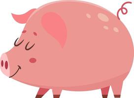 Cartoon illustration of a cute pink pig walking happily, isolated on a white background, perfect for children's books, educational materials, or any project needing a touch of farmyard charm vector