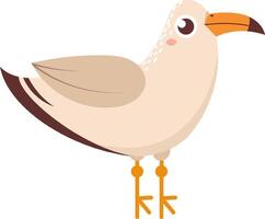 Cartoon seagull standing, showing its brown wing and orange beak, isolated on a white background, ideal for children book illustrations vector