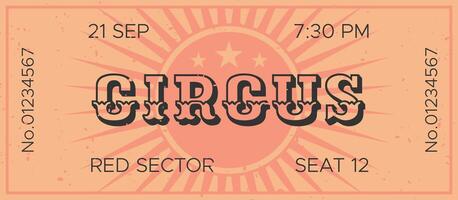 Orange vintage circus ticket for seat number twelve on 21 september at 7,30 pm, with retro charm and nostalgic design, perfect for entertainment projects vector