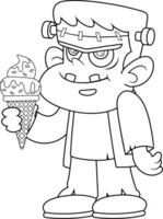 Outlined Frankenstein Cartoon Character Holding A Ice Cream vector