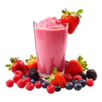 A pink smoothie with fruit and berries on it isolated on transparent background png