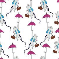 seamless pattern with cute mice flying with umbrella and suitcase vector