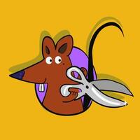 cute mouse with scissors in cartoon style vector