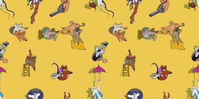 seamless pattern with cute mice characters on horizontal background vector