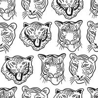 black and white seamless pattern with tigers heads vector