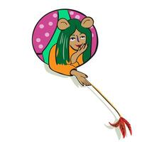 woman with mice ears in window in cartoon style vector