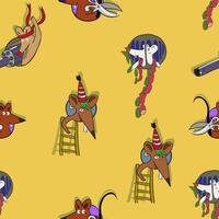 seamless pattern with cute mice characters lives in cheese holes vector