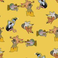 seamless pattern with cute mice in cheese house vector