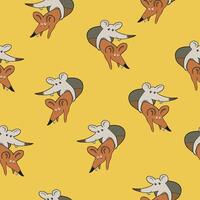 seamless pattern with cute mice couple in cheese hole vector
