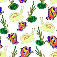 seamless pattern with snail butterfly and onion in human ear shape vector