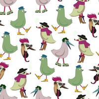 seamless pattern with cute birds characters vector