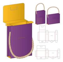 A purple box with a rope handle packaging template vector