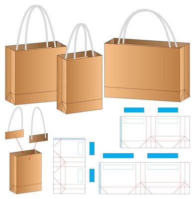 3 size of Paper shopping bag packaging template