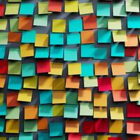 Vibrant Collage of Colorful Sticky Notes in a Dynamic Arrangement photo