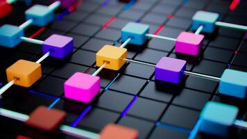 Vibrant Cubes Connected by Lines. A Colorful Visual Pattern on Dark Canvas photo