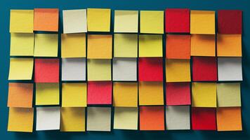 Vibrant Sticky Note Art. A Colorful Pattern on a Blue Canvas photo