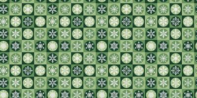 Modern geometric winter seamless pattern with snowflakes. Christmas and New Year green mosaic background. Abstract geometrical Xmas illustration for wrapping paper, cover, print, banner vector