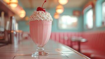 Strawberry milkshake in a retro diner photo