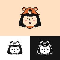 Logo design showing a cheerful little girl and a bear, symbolizing imagination and happiness vector