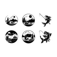 Explore creative fishing designs with and line art styles. vector