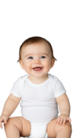 lächelnd Baby im Weiß Hemd Sitzung mit Hände im Runde auf transparent Hintergrund png