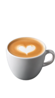 Cup of coffee with heart-shaped latte art on transparent background, isolated and detailed design png