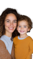 Smiling mother and child posing together on transparent background, joyful expression png
