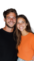 Young couple smiling and posing together on transparent background, joyful expression png