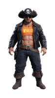 Strong man in black pirate costume posing confidently on transparent background, adventurous and fierce look png
