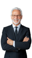 Senior businessman in suit smiling confidently on transparent background png