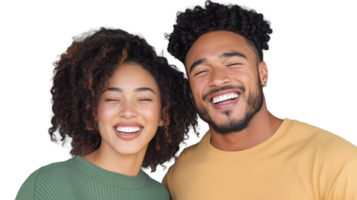 Smiling young couple, man and woman, standing close and cheerful on transparent background png