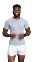 Smiling man in athletic wear exercising on transparent background png