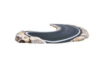 gebogen Asphalt Straße mit Felsen auf ein transparent Hintergrund png