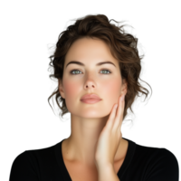 Close-up portrait of thoughtful woman with hand on face on a transparent background png