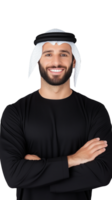 Smiling man in traditional Middle Eastern attire on a transparent background png