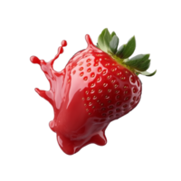 Fresh strawberry splashing in red liquid on a transparent background png