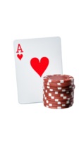 Stack of poker chips with ace of hearts card on a transparent background png
