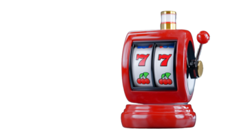 Red slot machine with triple seven symbols on a transparent background png