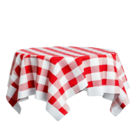 Red and white checkered tablecloth draped over a square table on a transparent background png