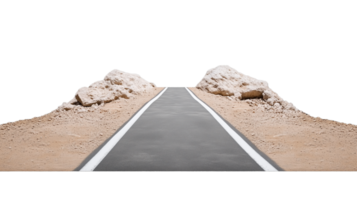 Curved road through rocky desert with no horizon on a transparent background png