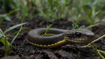 A Small Snake From Ecuador, Camouflaged In The Undergrowth photo